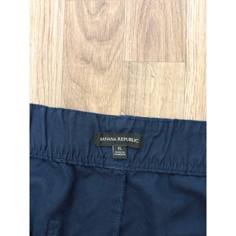 Banana Republic Navy Blue Linen Blend Elastic Waist Utility Pants Size XL